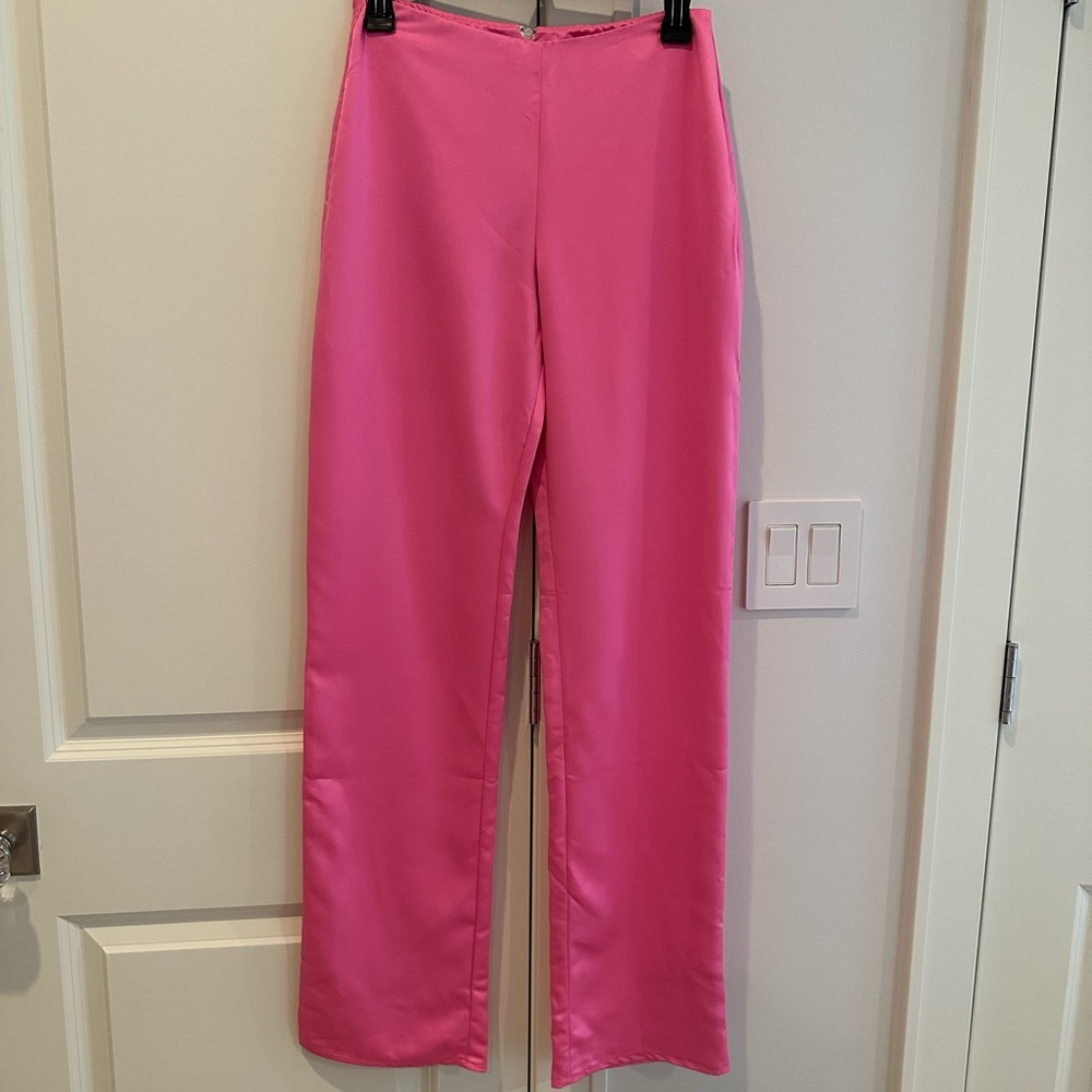ASYOU satin slim leg pants in pink from ASOS
